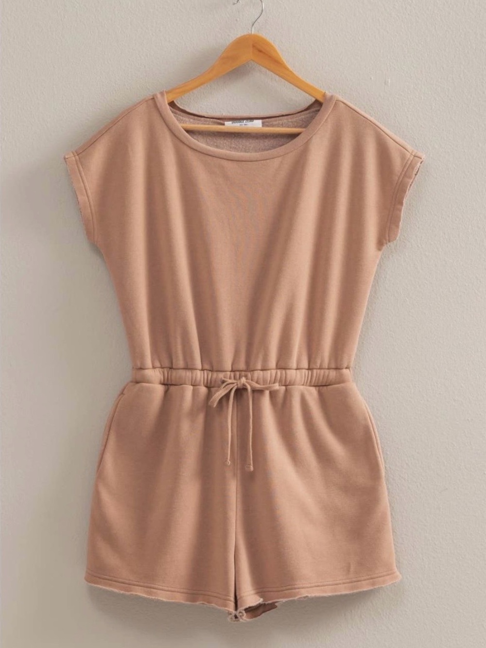 Double Zero Mauve-Tan Short Sleeve Drawstring Romper